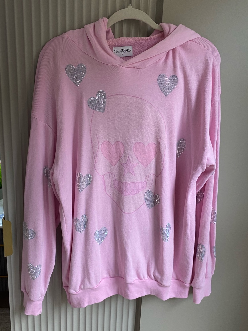 Lauren Moshi Pink Heart Skull Hoodie M - Picture 2 of 3